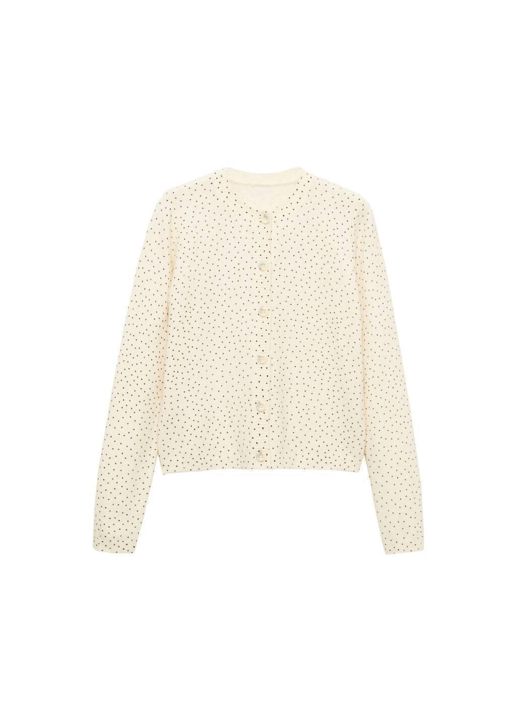 Beige Polka-Dot Knitted Cardigan, , large image number 4