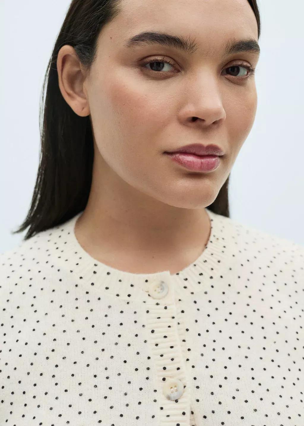 Beige Polka-Dot Knitted Cardigan, , large image number 6