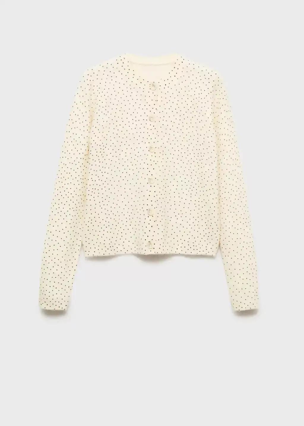 Beige Polka-Dot Knitted Cardigan, , large image number 7