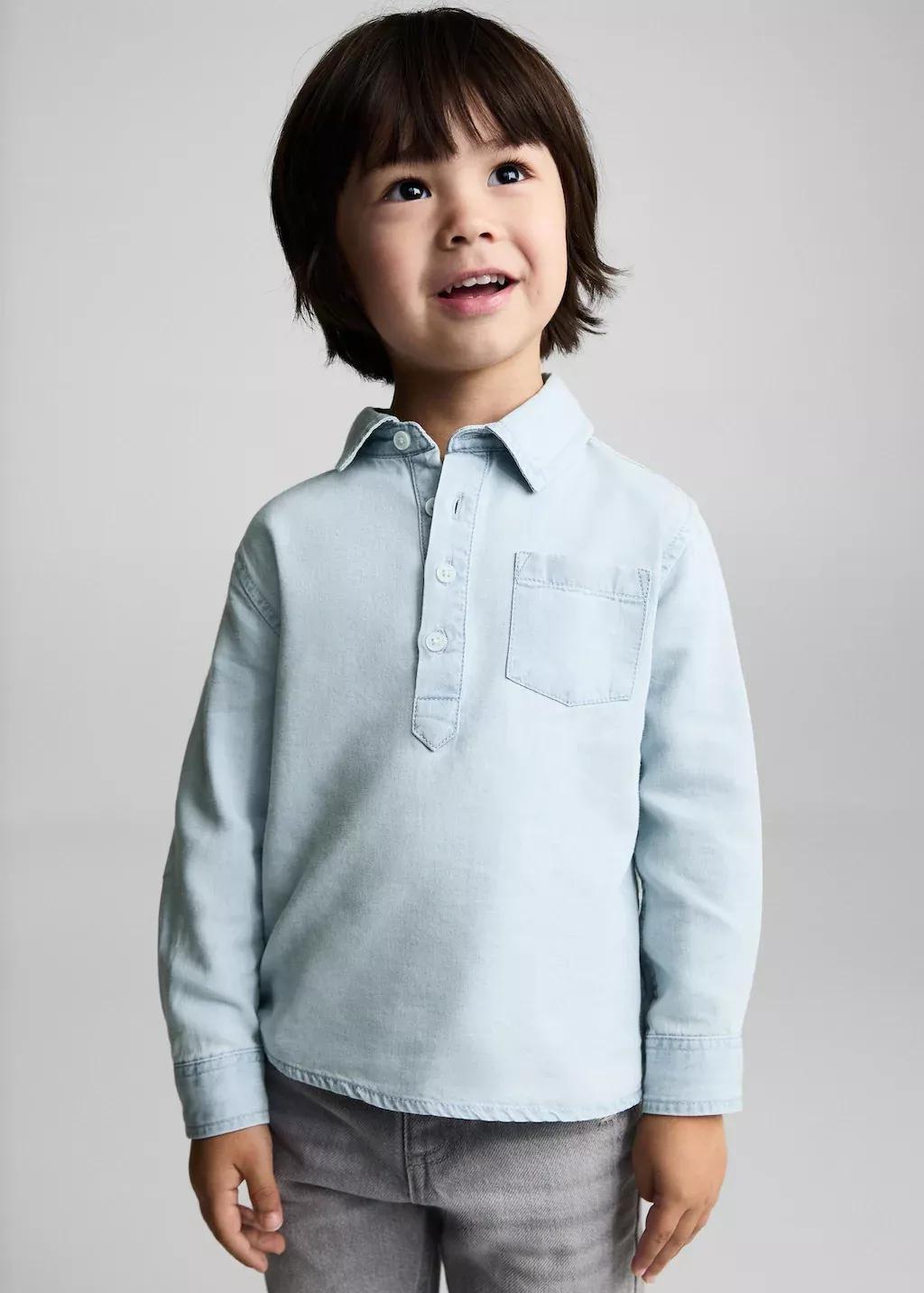 Blue Pocket Denim Shirt, Baby Boy, , large image number 0
