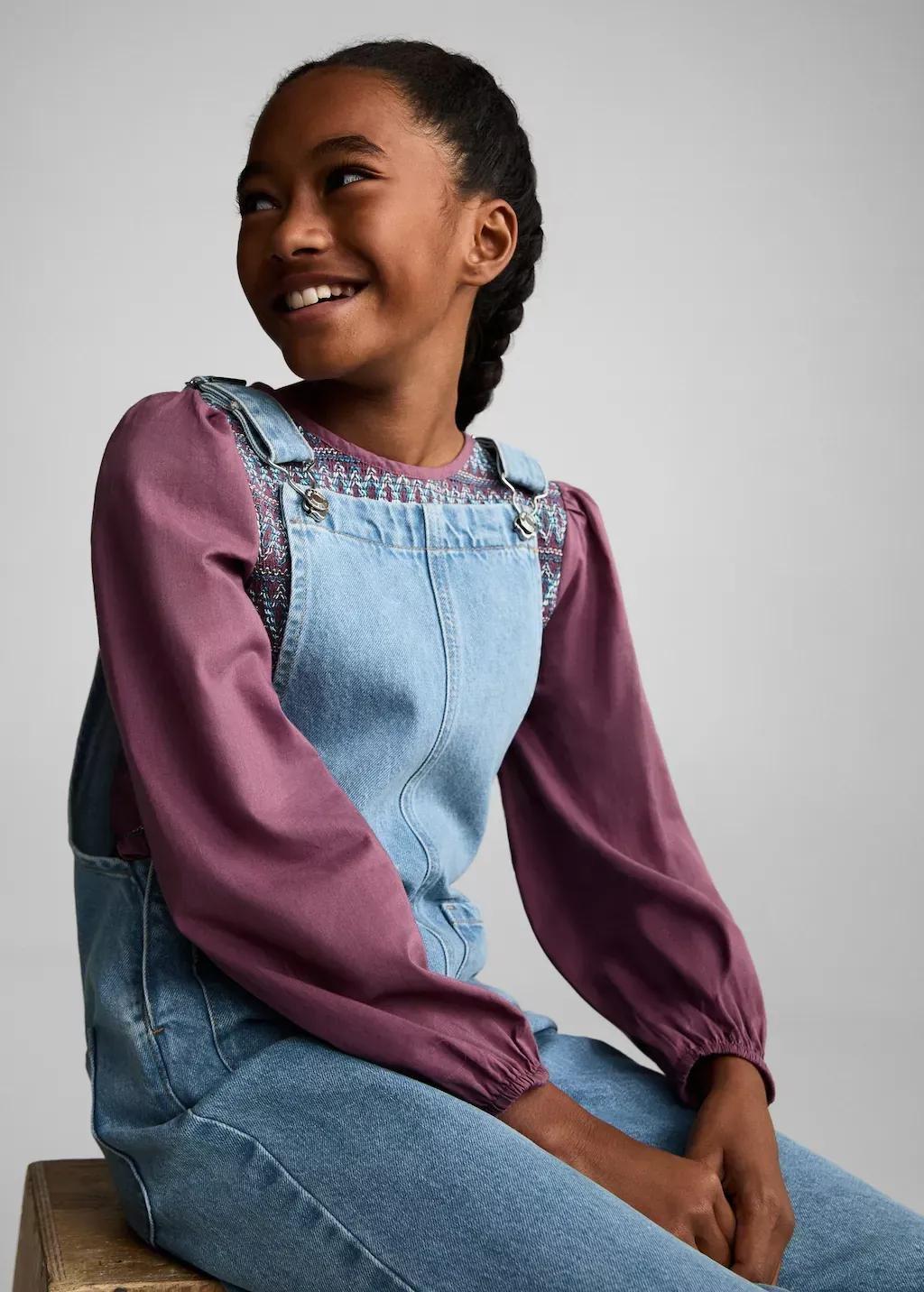 Blue Long Denim Dungarees, Kids Girl, , medium