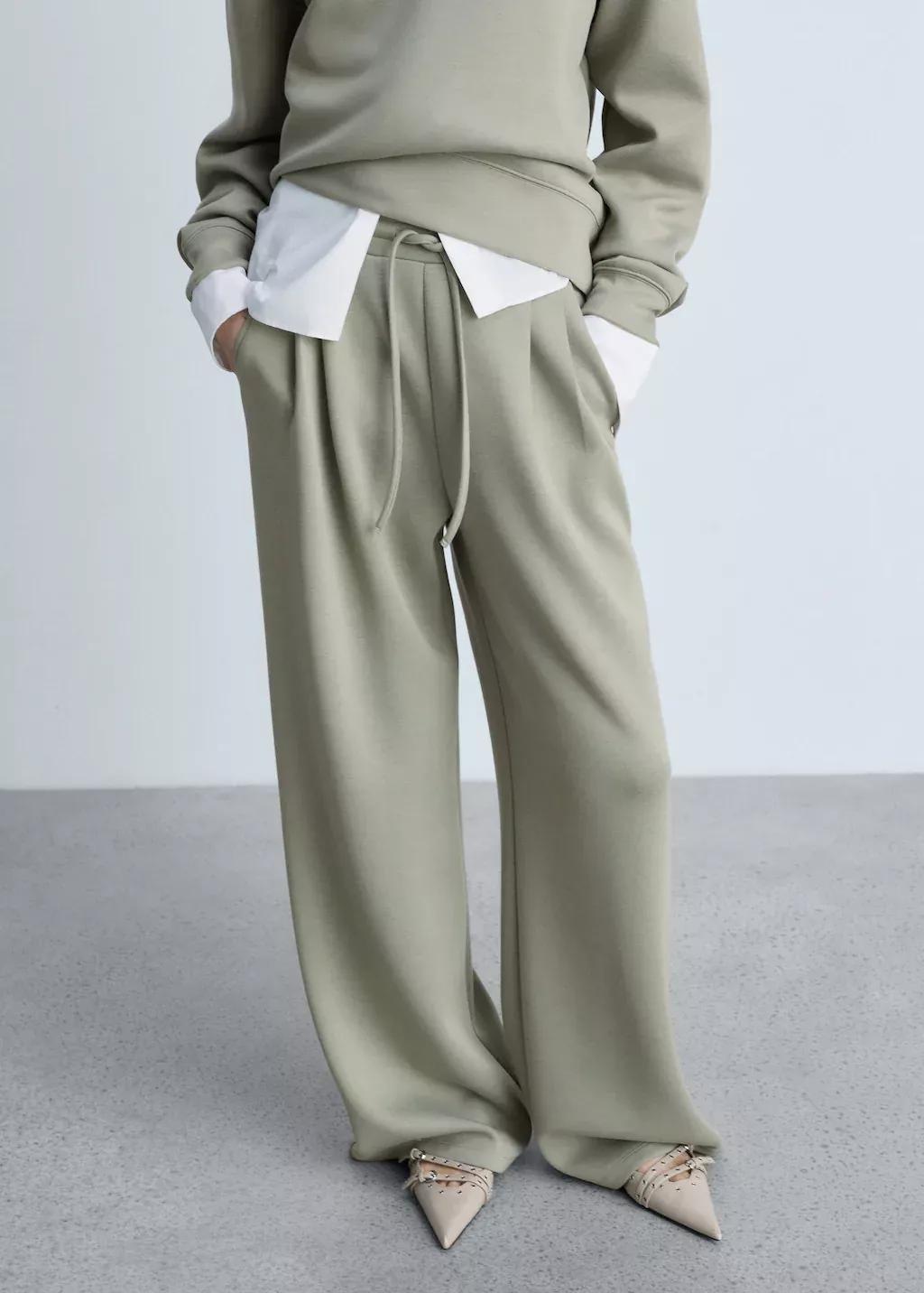 Khaki Wideleg Pleated Jogger Trousers, , medium