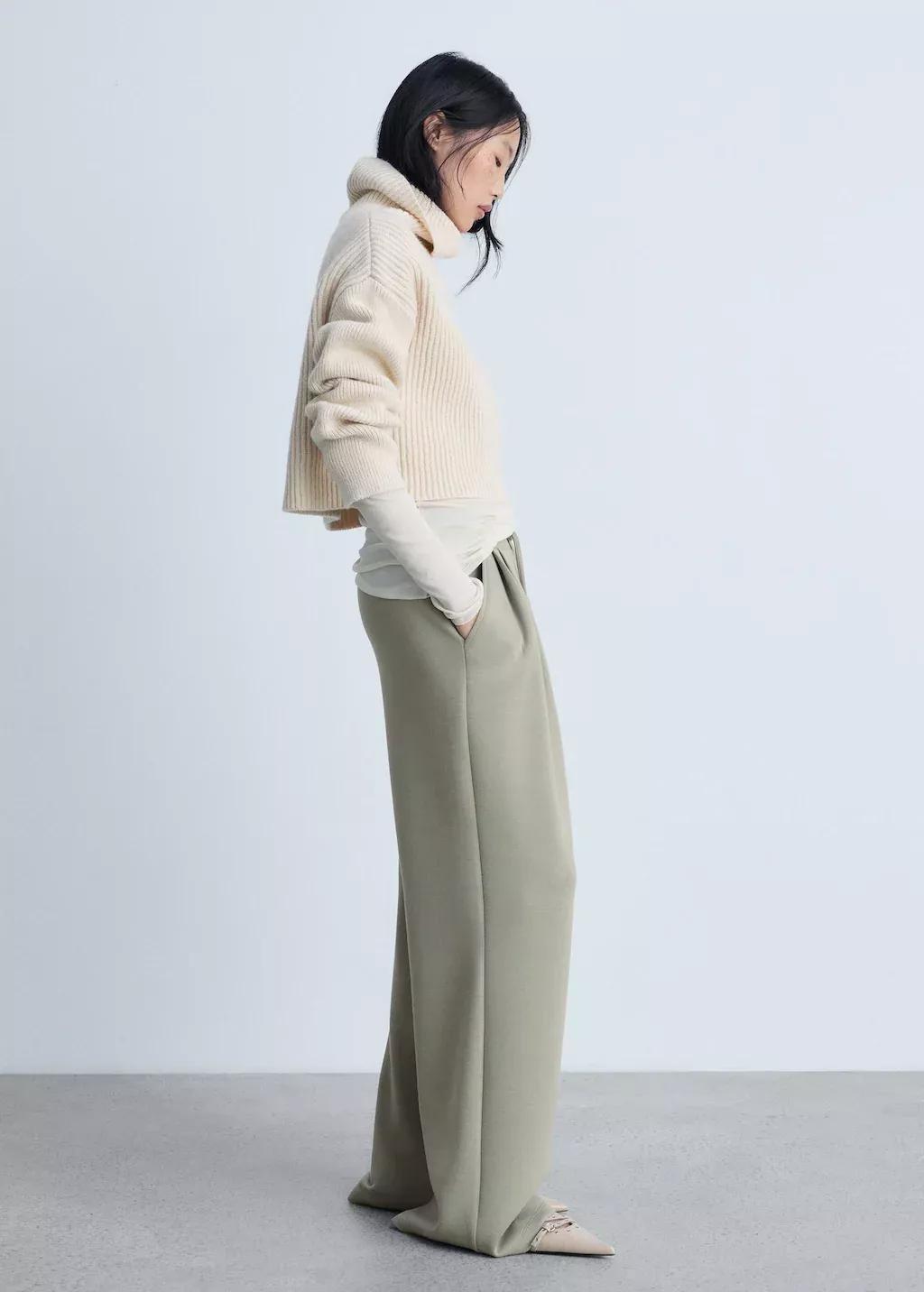 Khaki Wideleg Pleated Jogger Trousers, , large image number 1