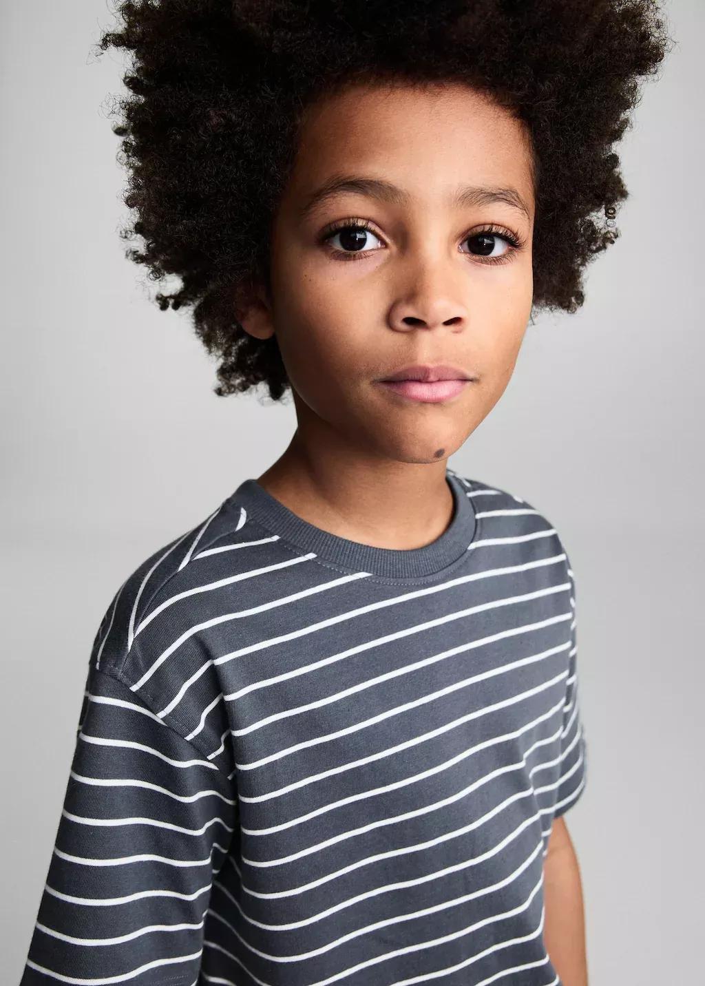 Grey Striped Cotton T-Shirt, Kids Boy, , large image number 1