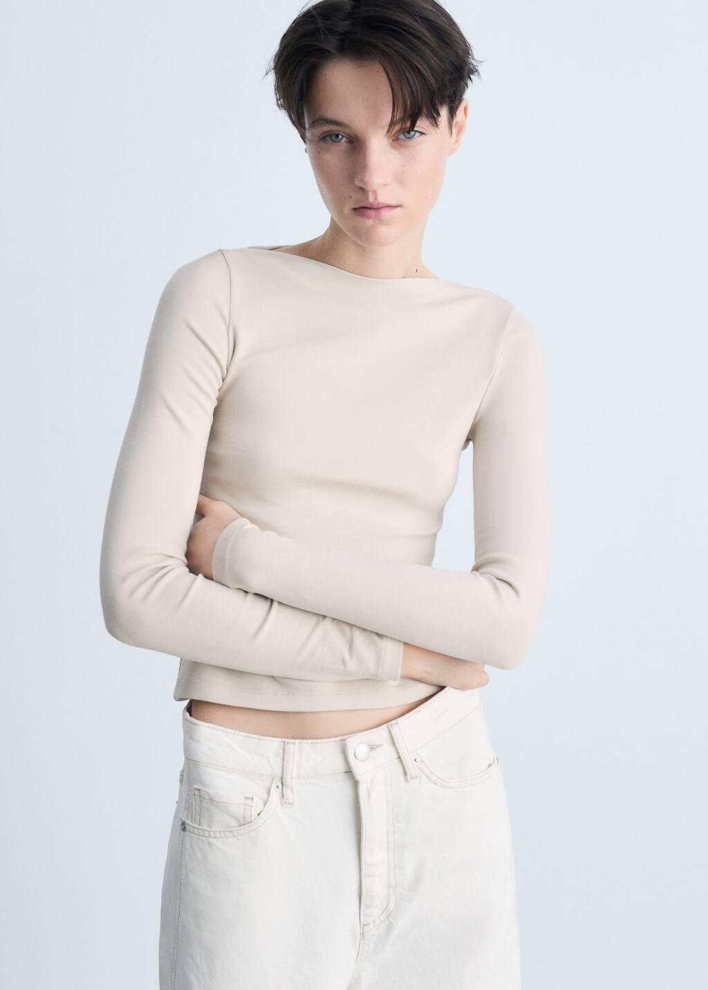 Grey Lt Pastel Cotton Boat Neck T-Shirt, , medium