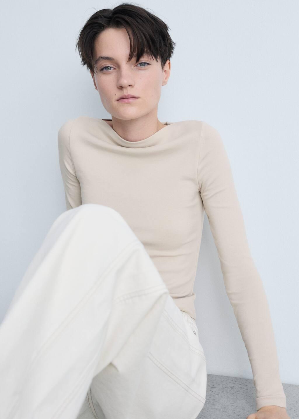 Grey Lt Pastel Cotton Boat Neck T-Shirt, 0201_06, large image number 2
