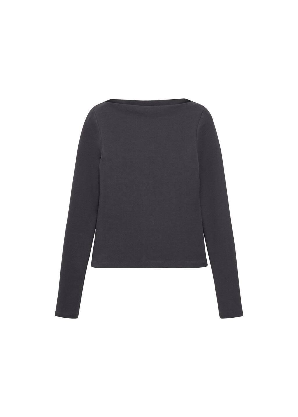 Grey Cotton Boat Neck T-Shirt, , large image number 4