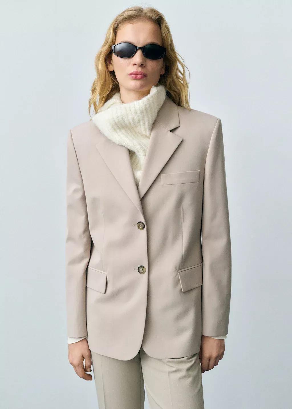 Beige Structured Straight-Fit Jacket, , medium