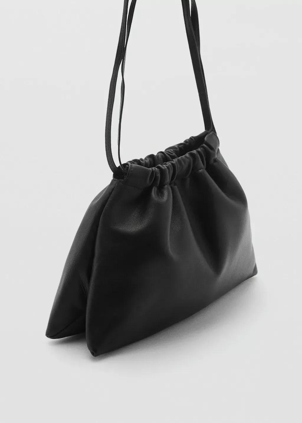 BLACK Ruched Handmade Sack-style Bag, Black, large image number 0