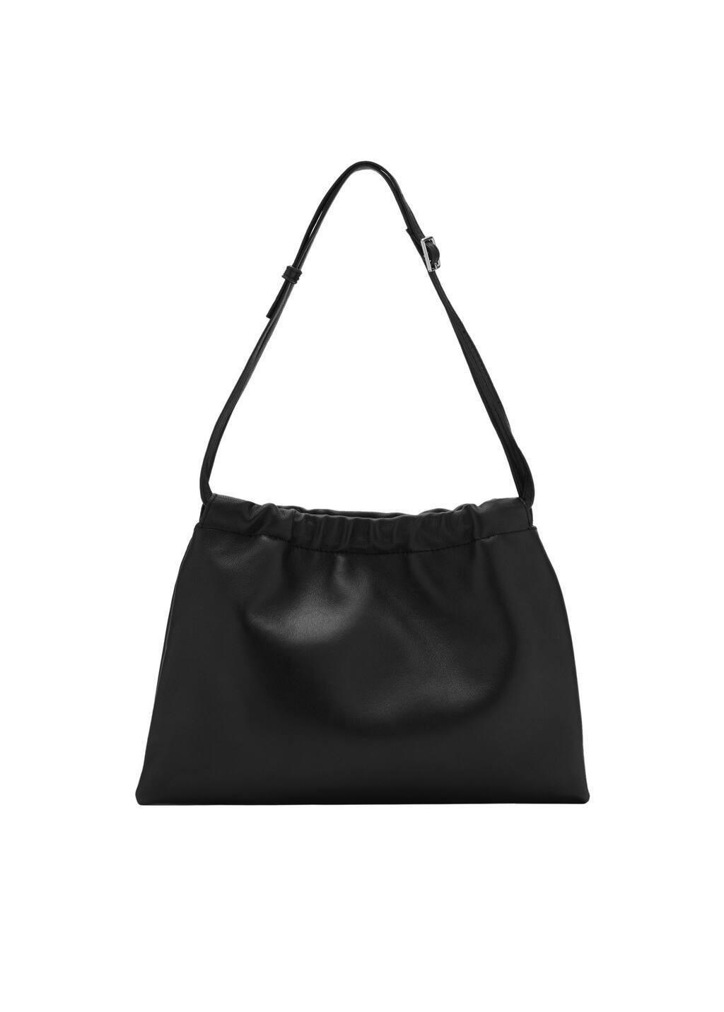 BLACK Ruched Handmade Sack-style Bag, Black, large image number 3