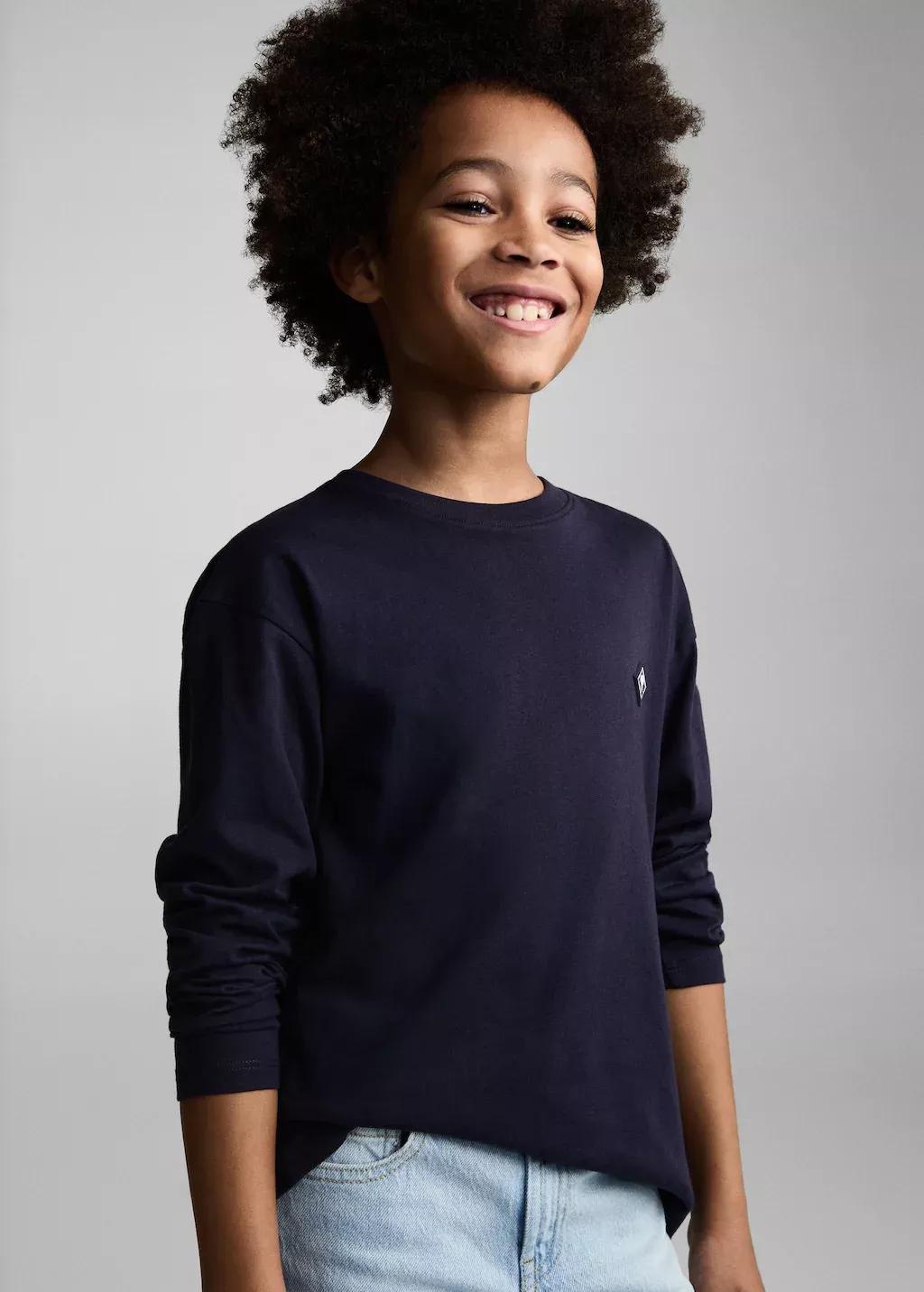Navy Printed Cotton-Blend T-Shirt, Kids Boy, , medium