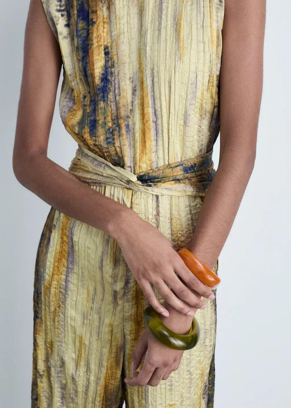 Yellow Long Satin Textured Jumpsuit, , large image number 2