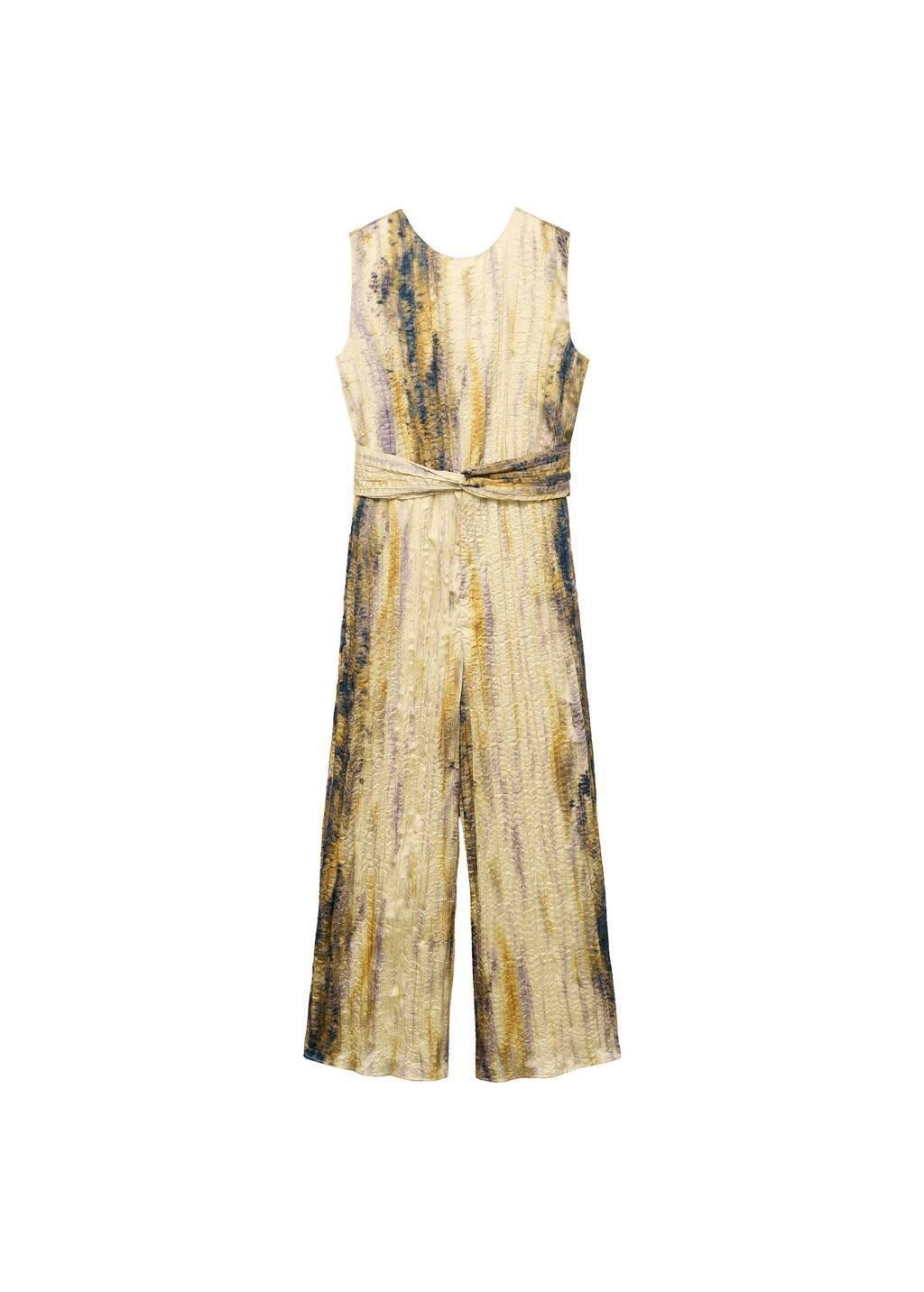 Yellow Long Satin Textured Jumpsuit, , large image number 3