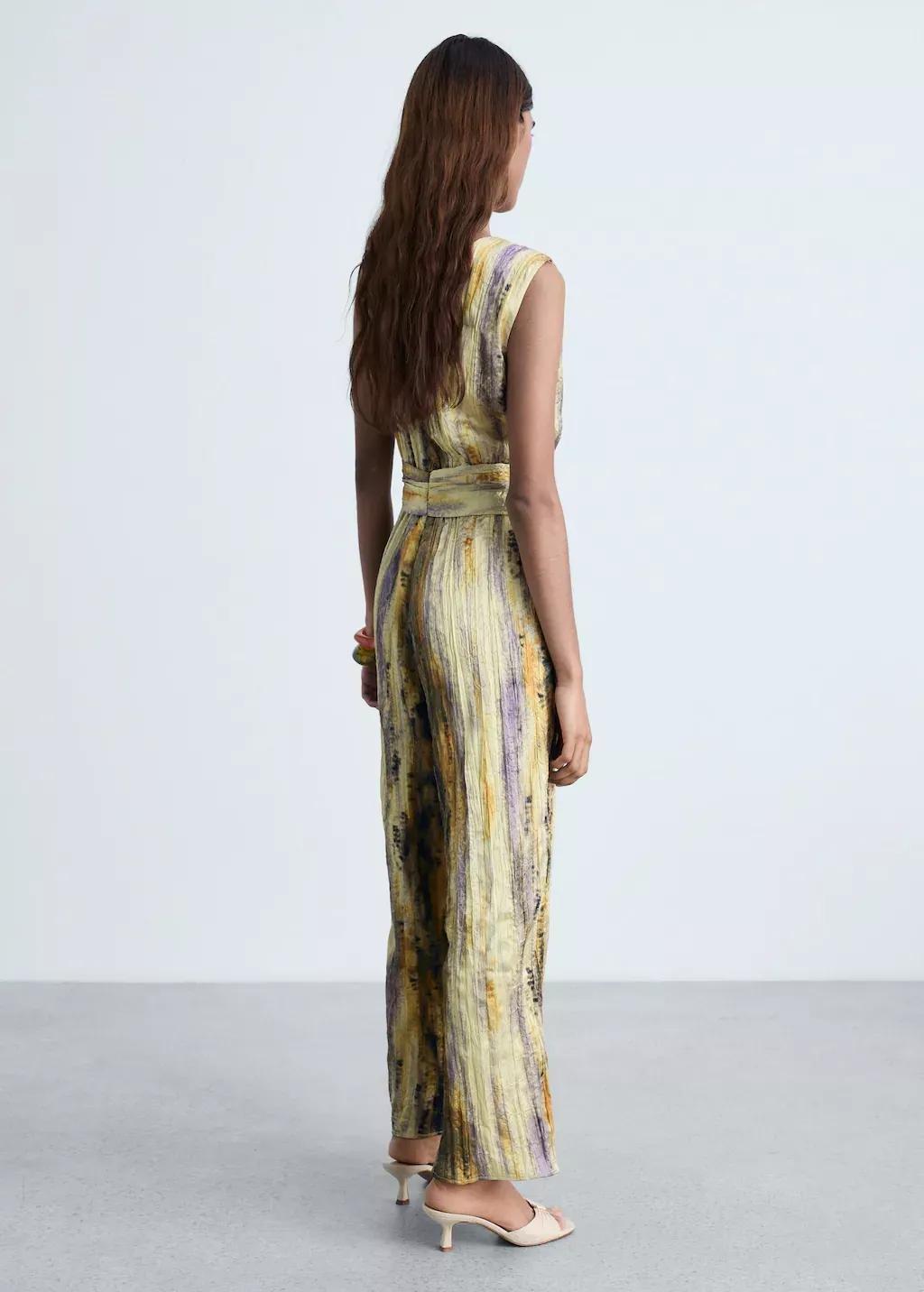 Yellow Long Satin Textured Jumpsuit, , large image number 5
