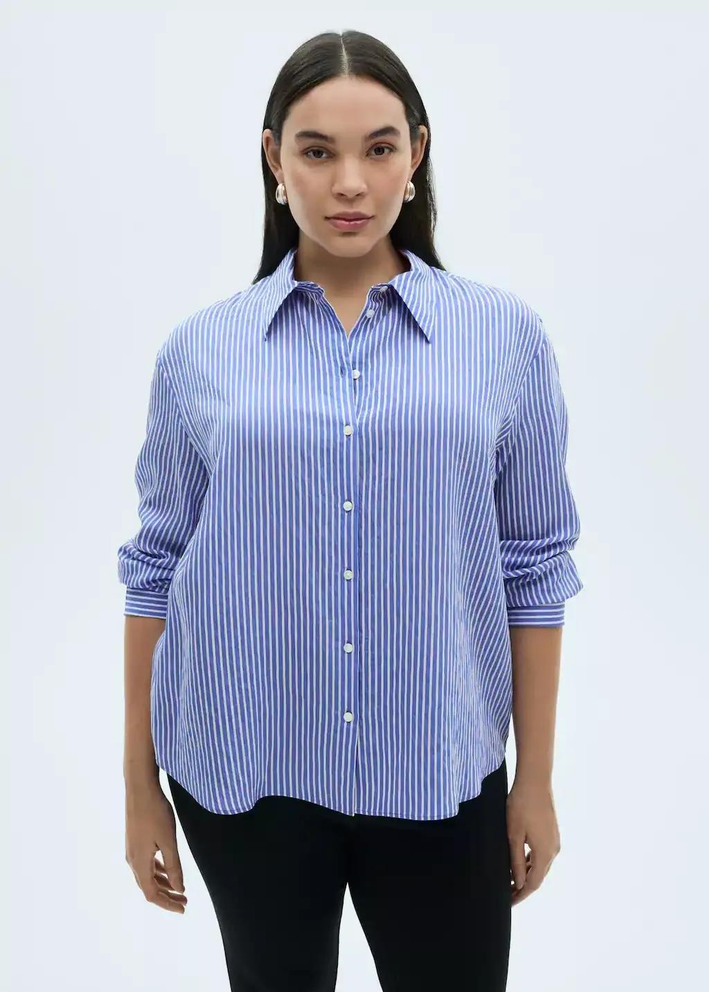Blue Striped Straight Shirt, , large image number 4