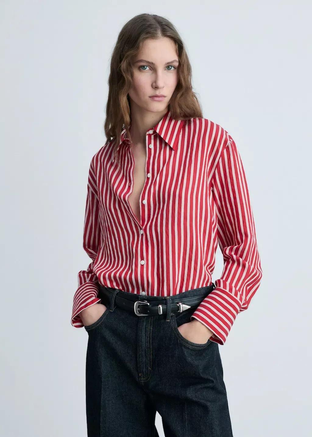 Red Striped Straight Shirt, , medium