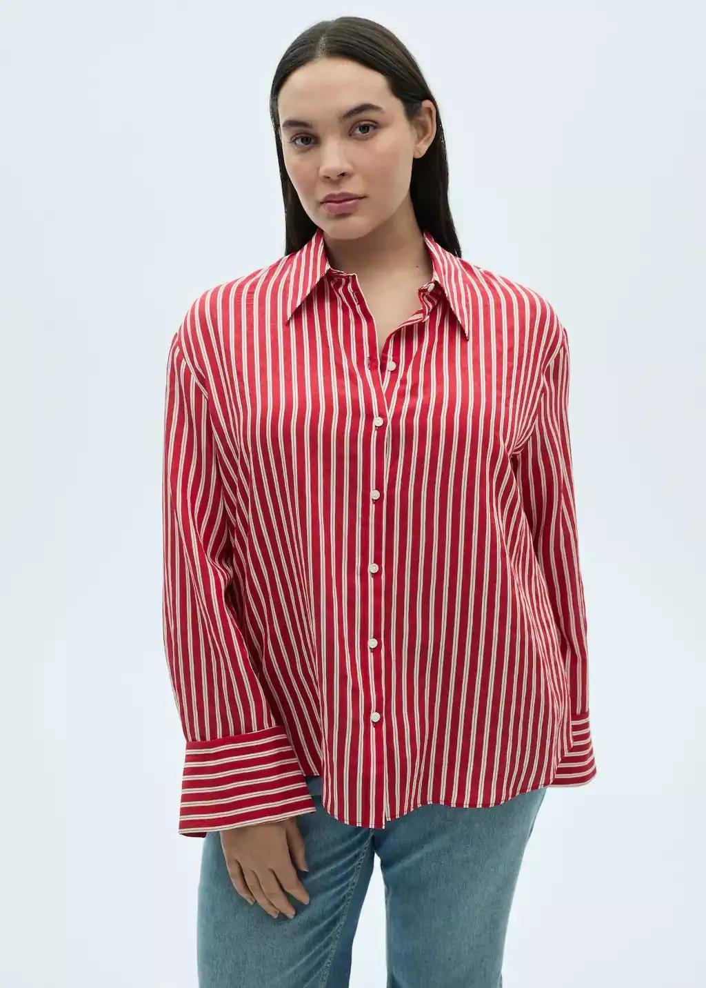 Red Striped Straight Shirt, , large image number 5