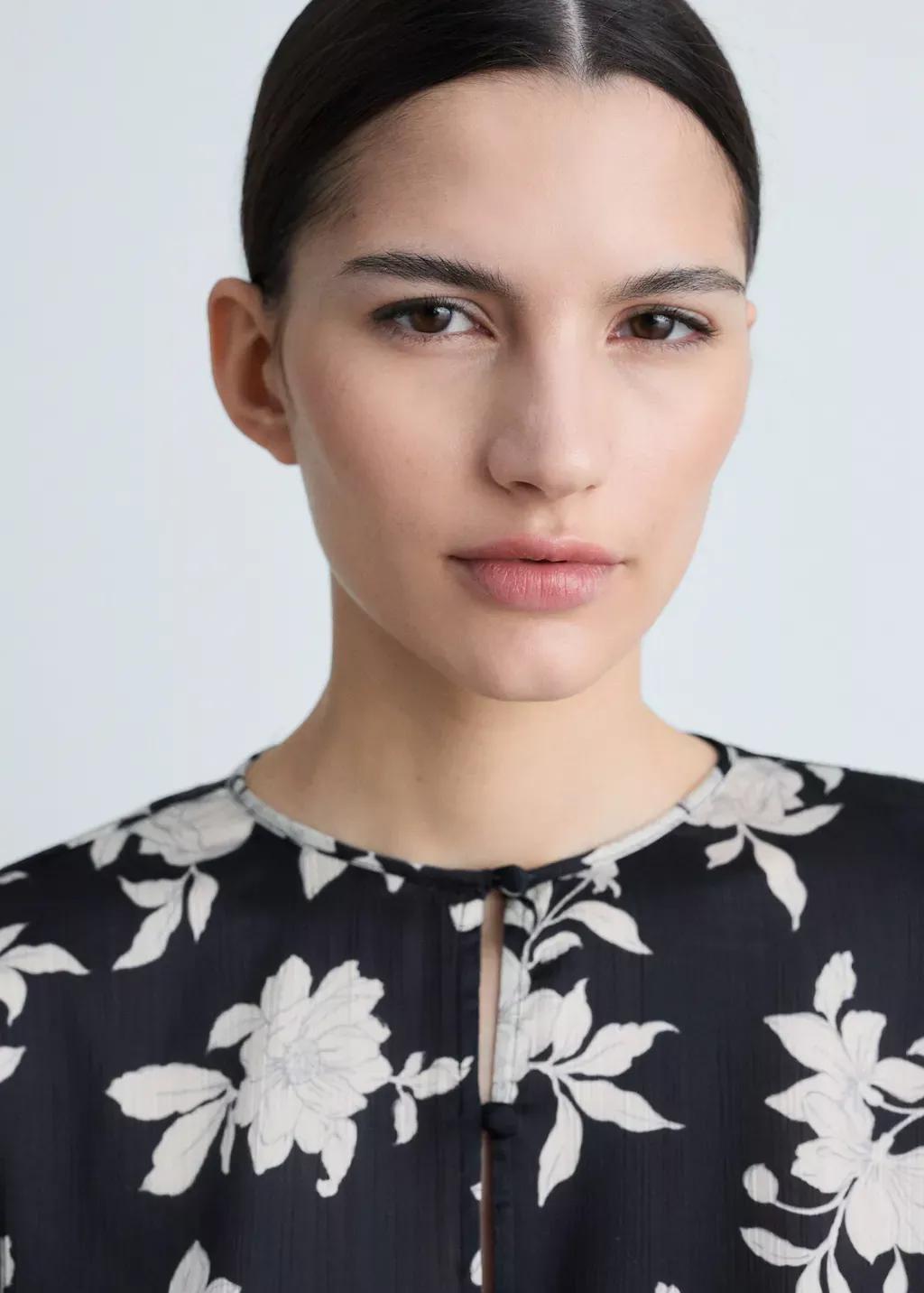 Black Floral Print Blouse, , large image number 1