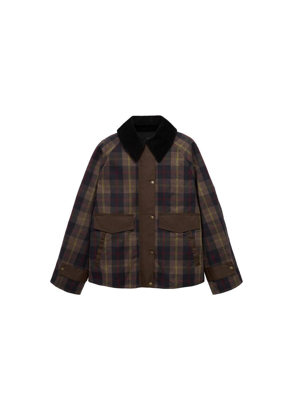 Navy Checked Parka With Contrasting Collar, , medium
