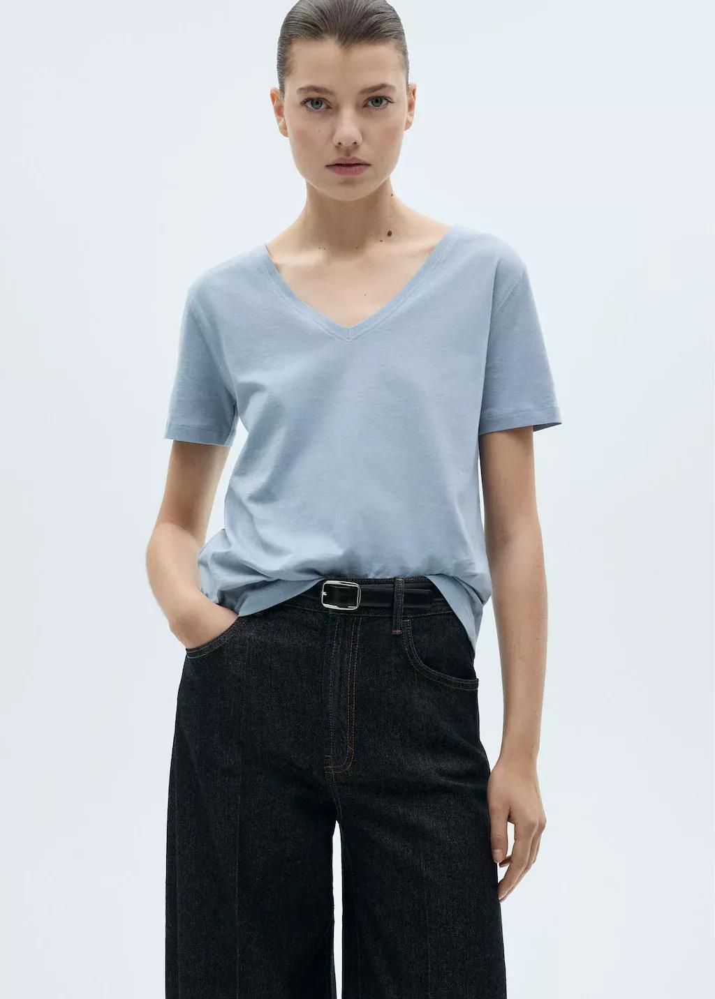 Blue Lt Pastel Short-Sleeved V-Neck T-Shirt, , large image number 0