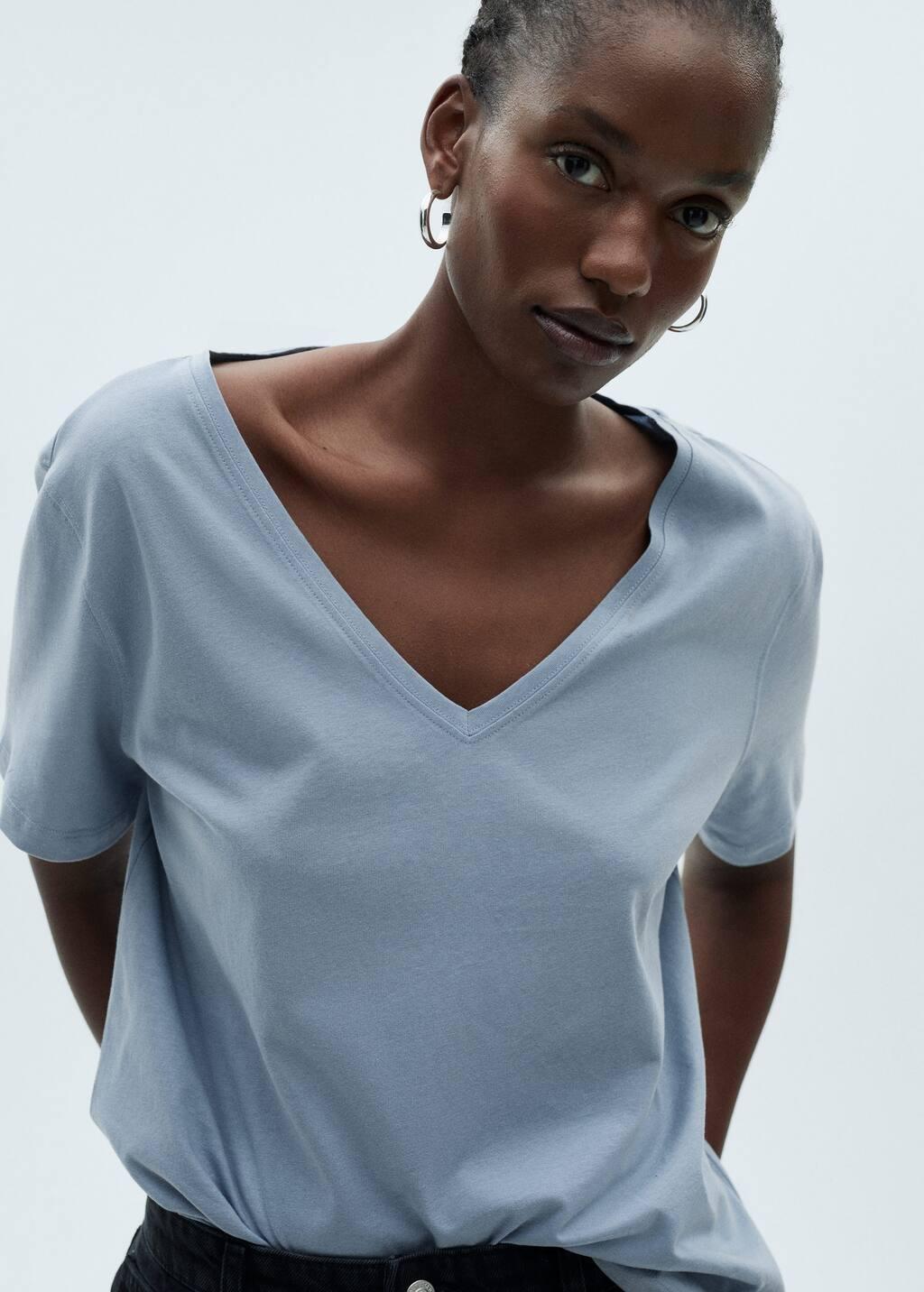 Blue Lt Pastel Short-Sleeved V-Neck T-Shirt, , large image number 2