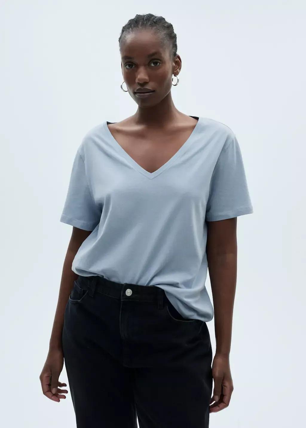 Blue Lt Pastel Short-Sleeved V-Neck T-Shirt, , large image number 4