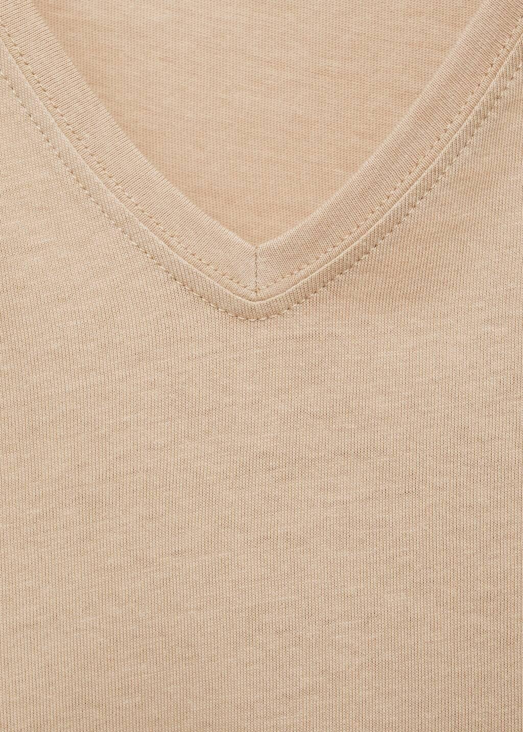 Beige Short-Sleeved V-Neck T-Shirt, , large image number 6