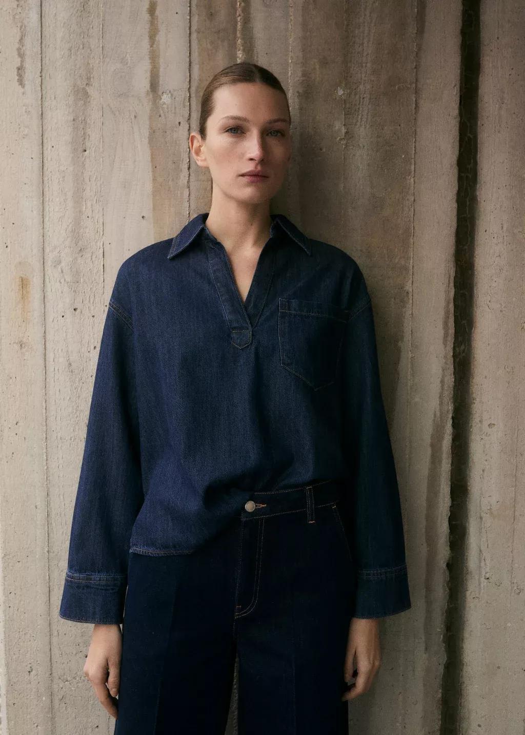 Blue Denim Cotton Shirt, , medium