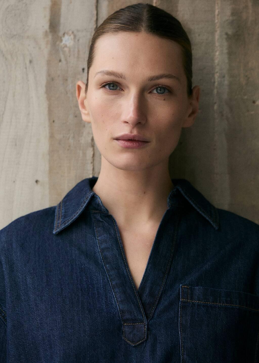 Blue Denim Cotton Shirt, , large image number 1