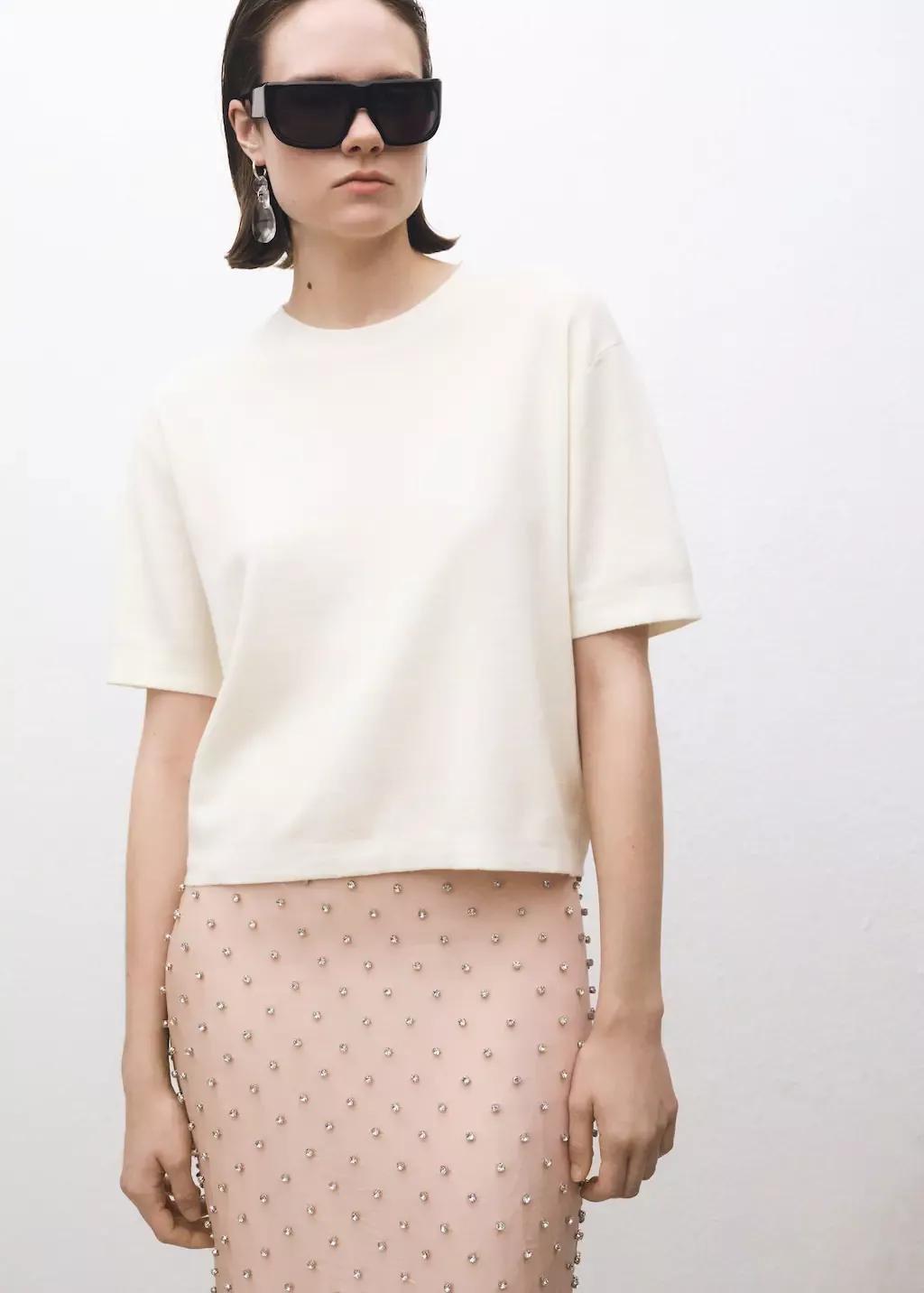 Beige Short-Sleeved Wool-Blend Sweater, , large image number 0