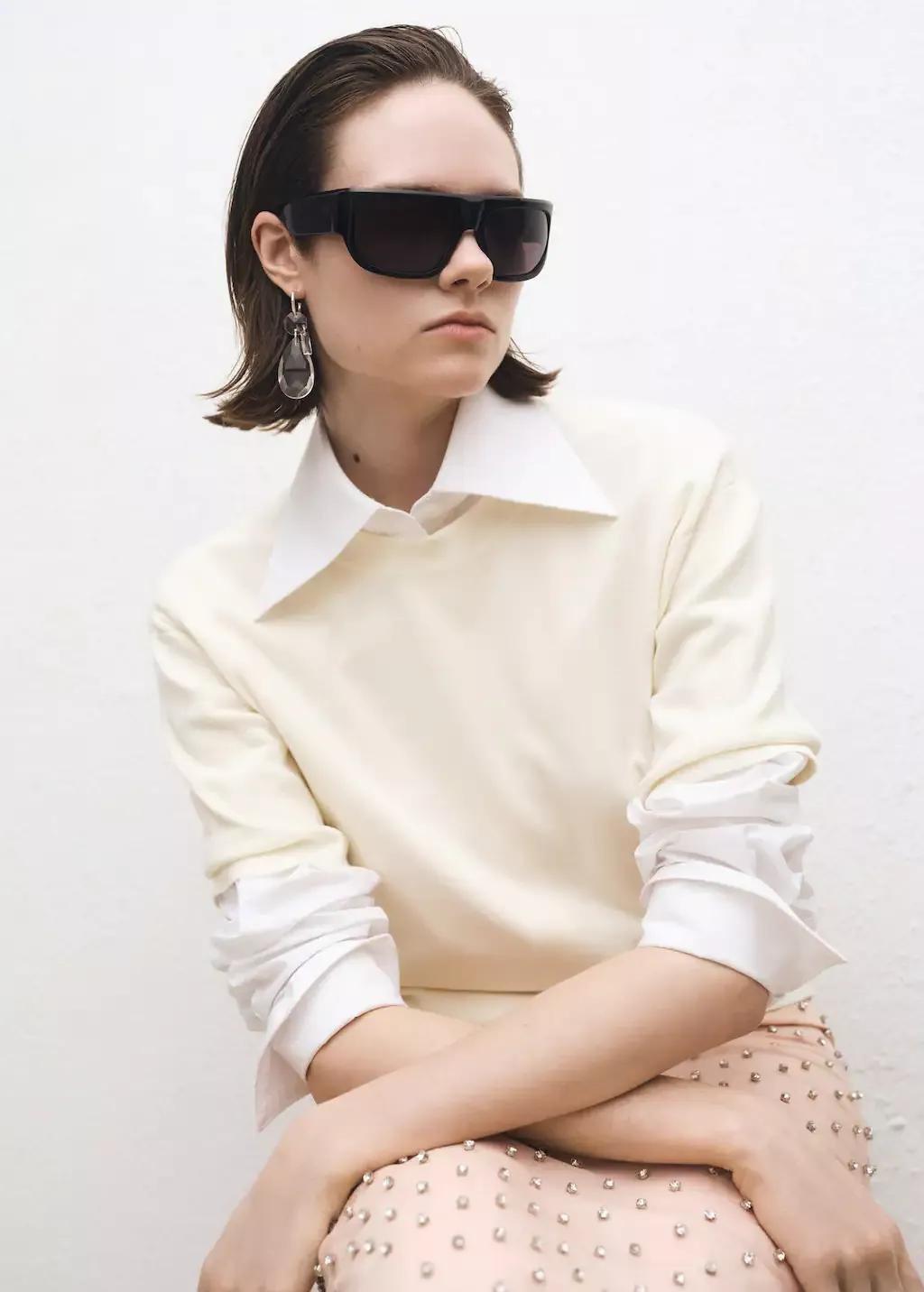 Beige Short-Sleeved Wool-Blend Sweater, , large image number 2