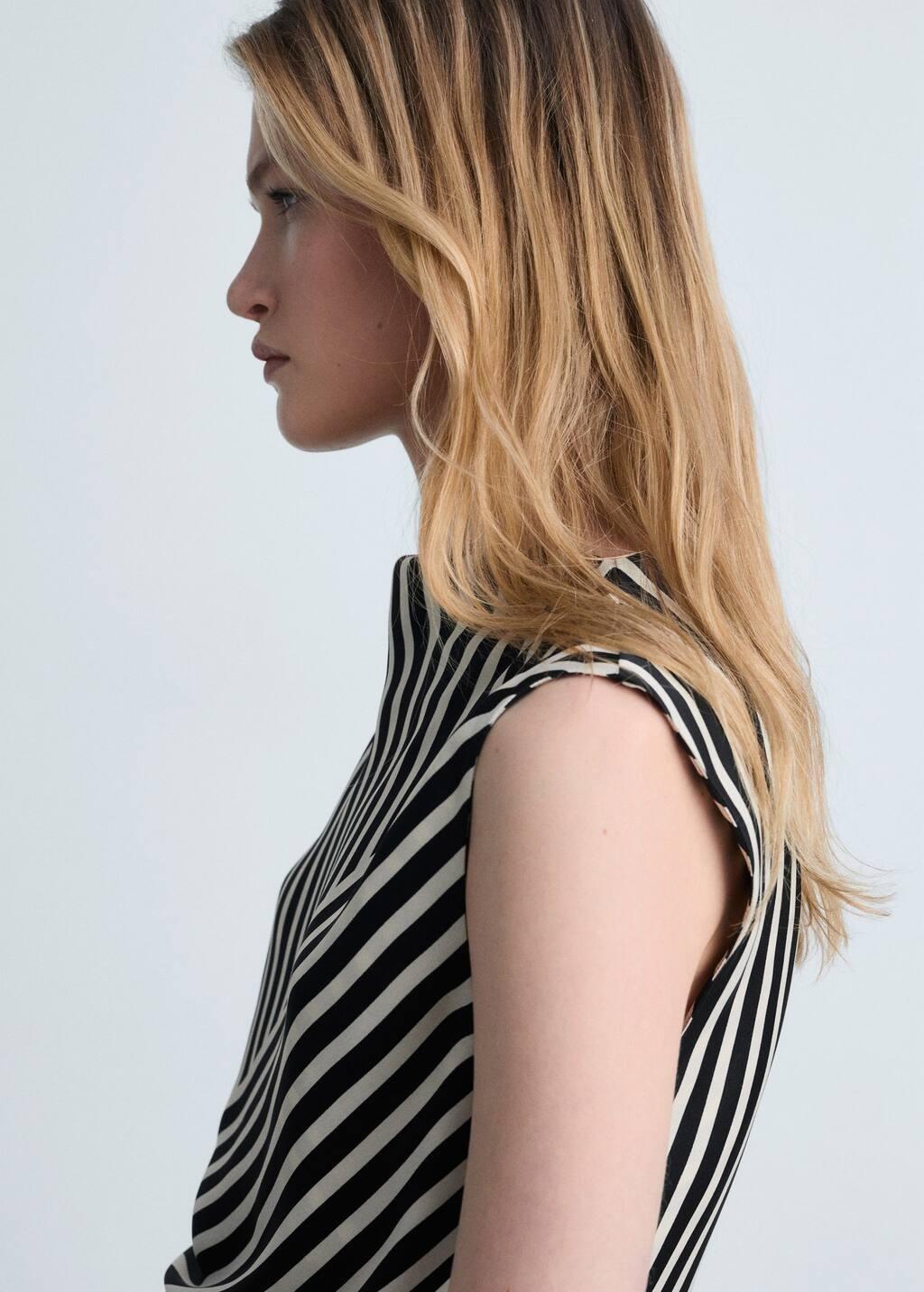 Black Striped Perkins-Neck Blouse, , large image number 1