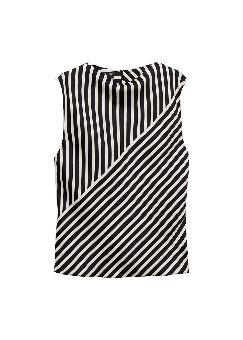 Black Striped Perkins-Neck Blouse, , large image number 3