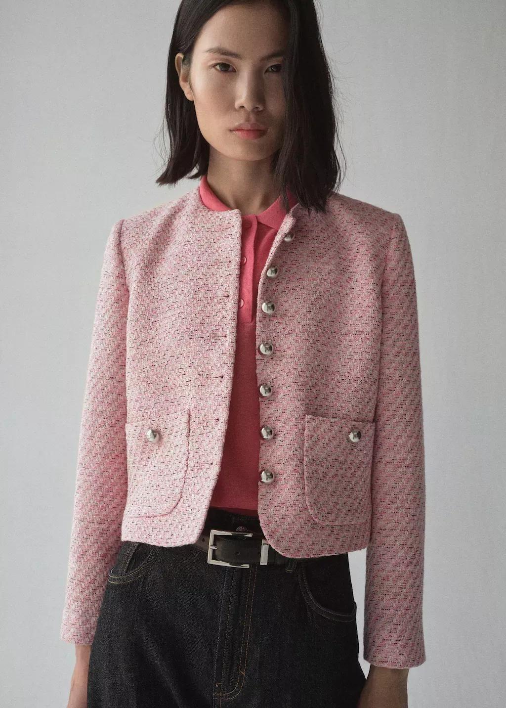 Pink Fitted Tweed Jacket, , large image number 0