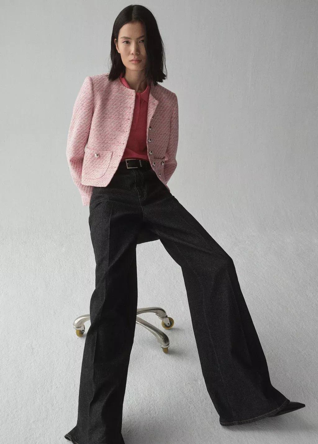 Pink Fitted Tweed Jacket, , large image number 1