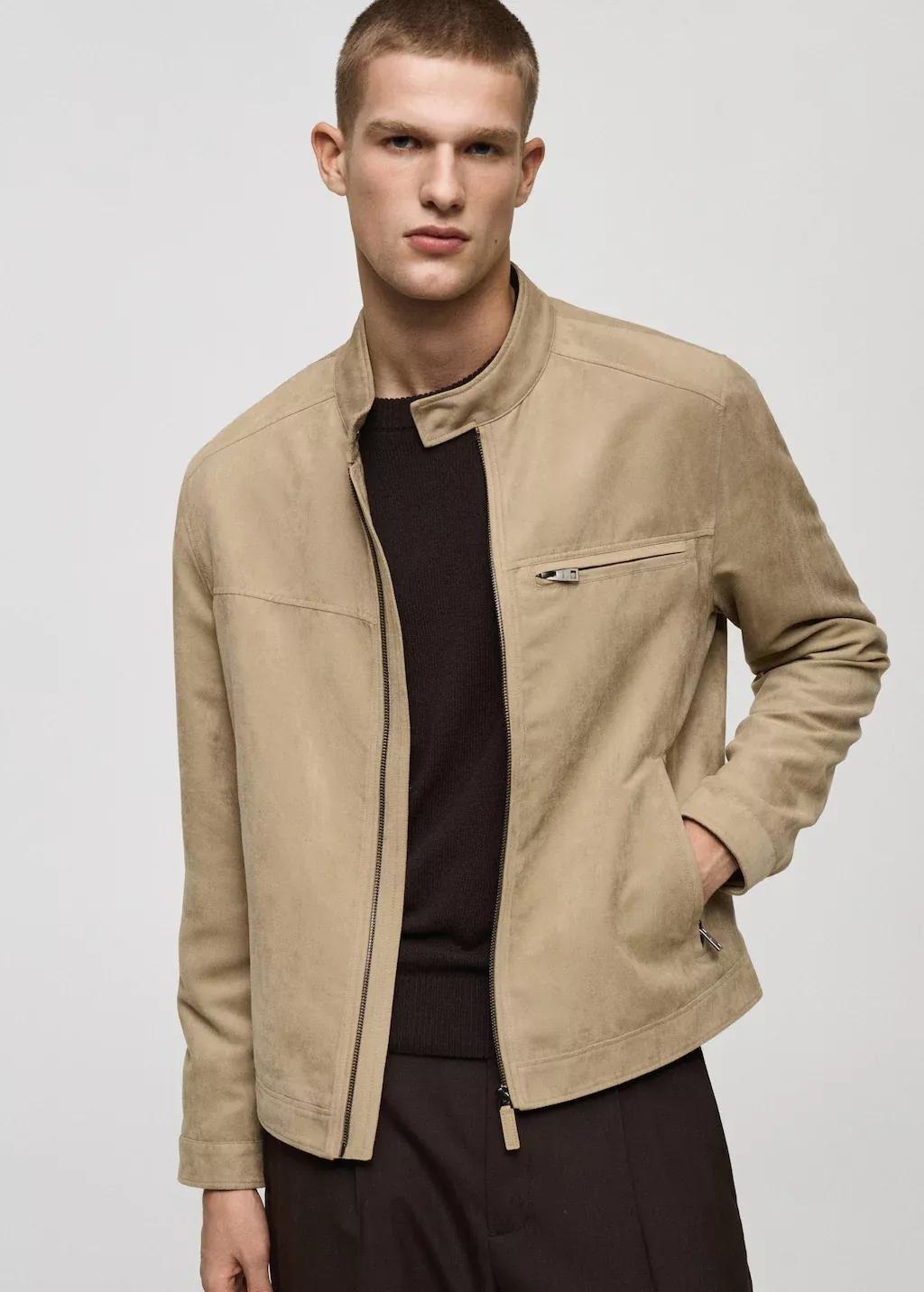 Beige Suede-Effect Biker Jacket, , large image number 0