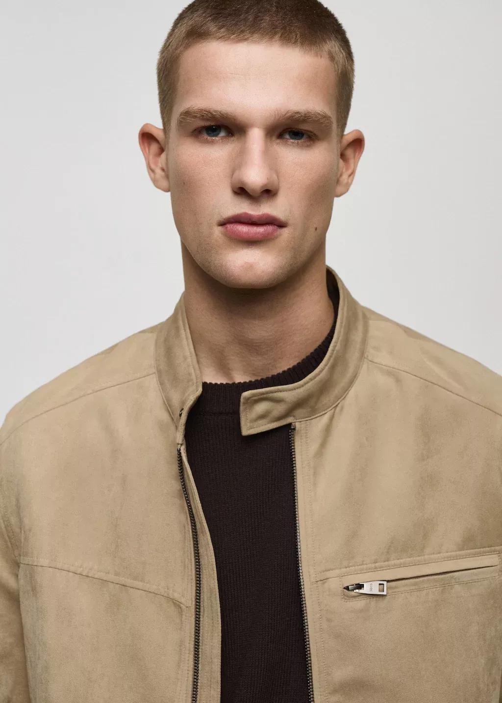 Beige Suede-Effect Biker Jacket, , large image number 1