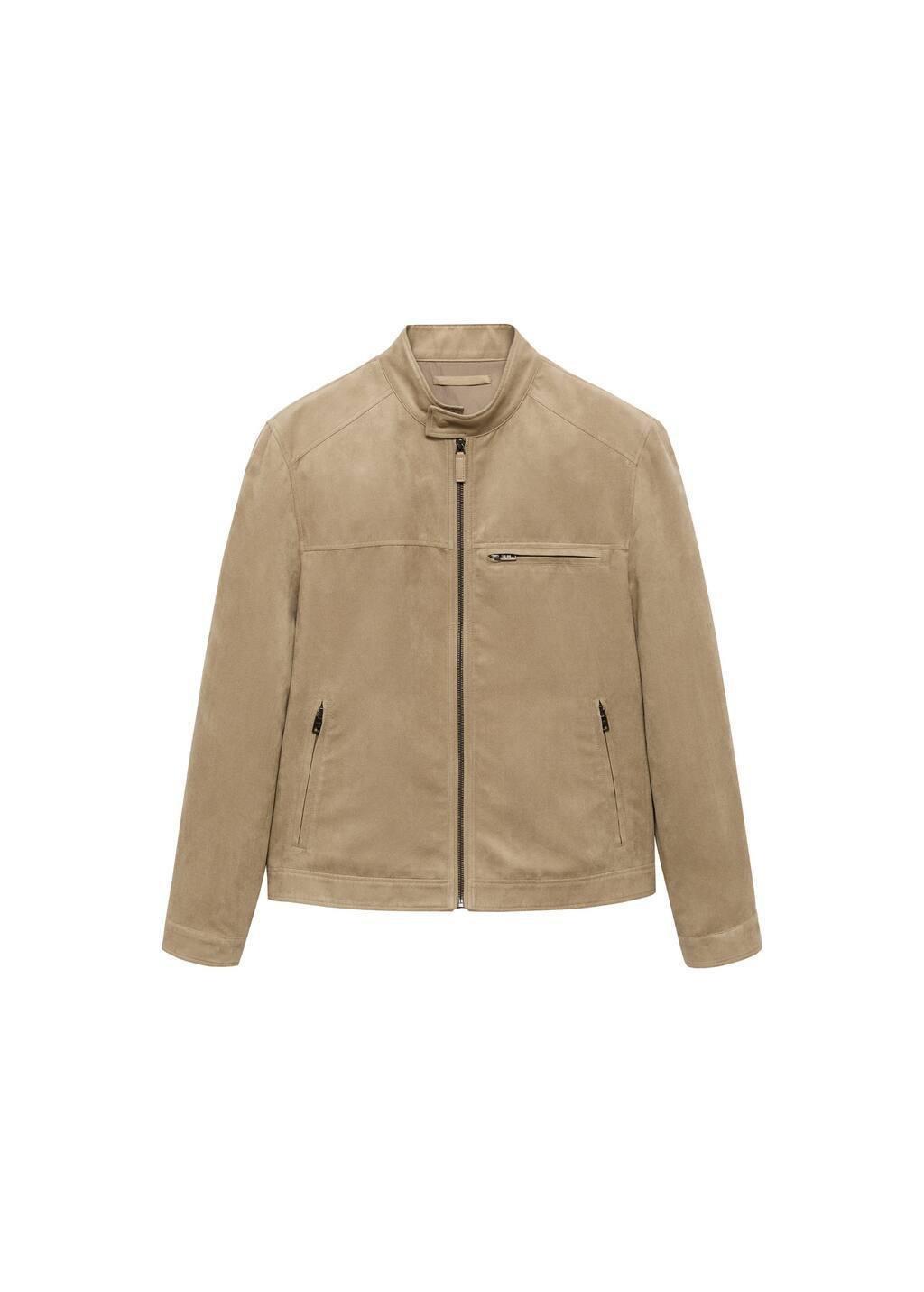 Beige Suede-Effect Biker Jacket, , large image number 3