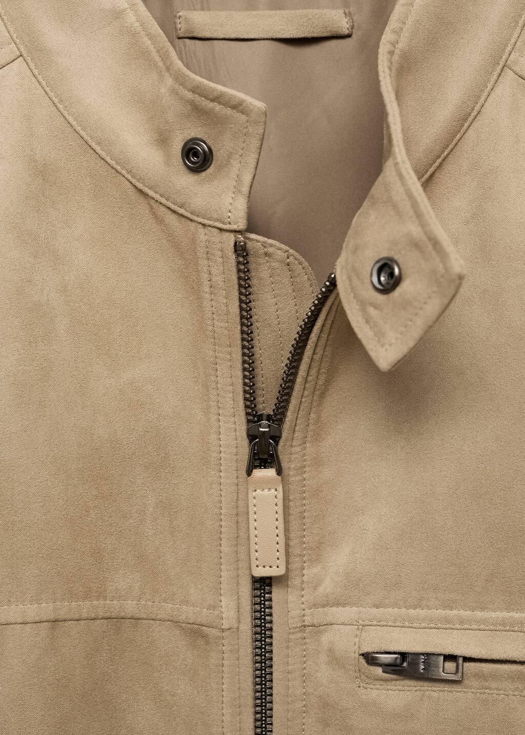 Beige Suede-Effect Biker Jacket, , large image number 4
