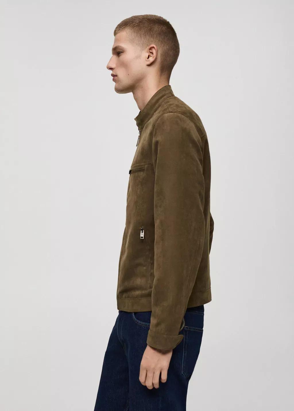 Khaki Suede-Effect Biker Jacket, , large image number 2