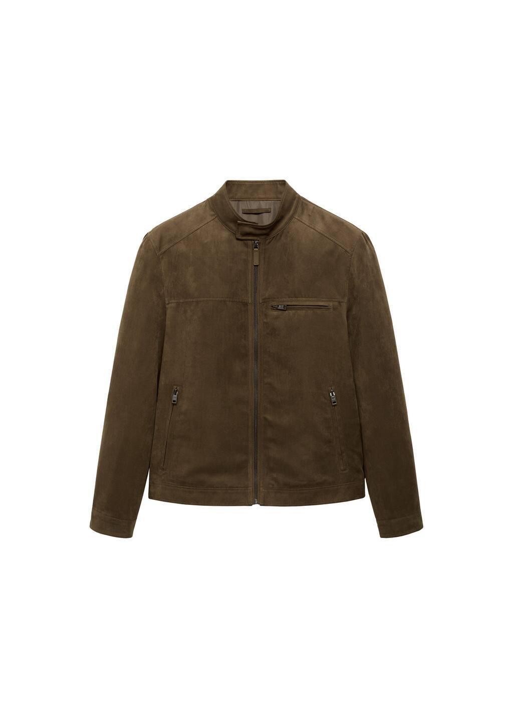 Khaki Suede-Effect Biker Jacket, , large image number 3