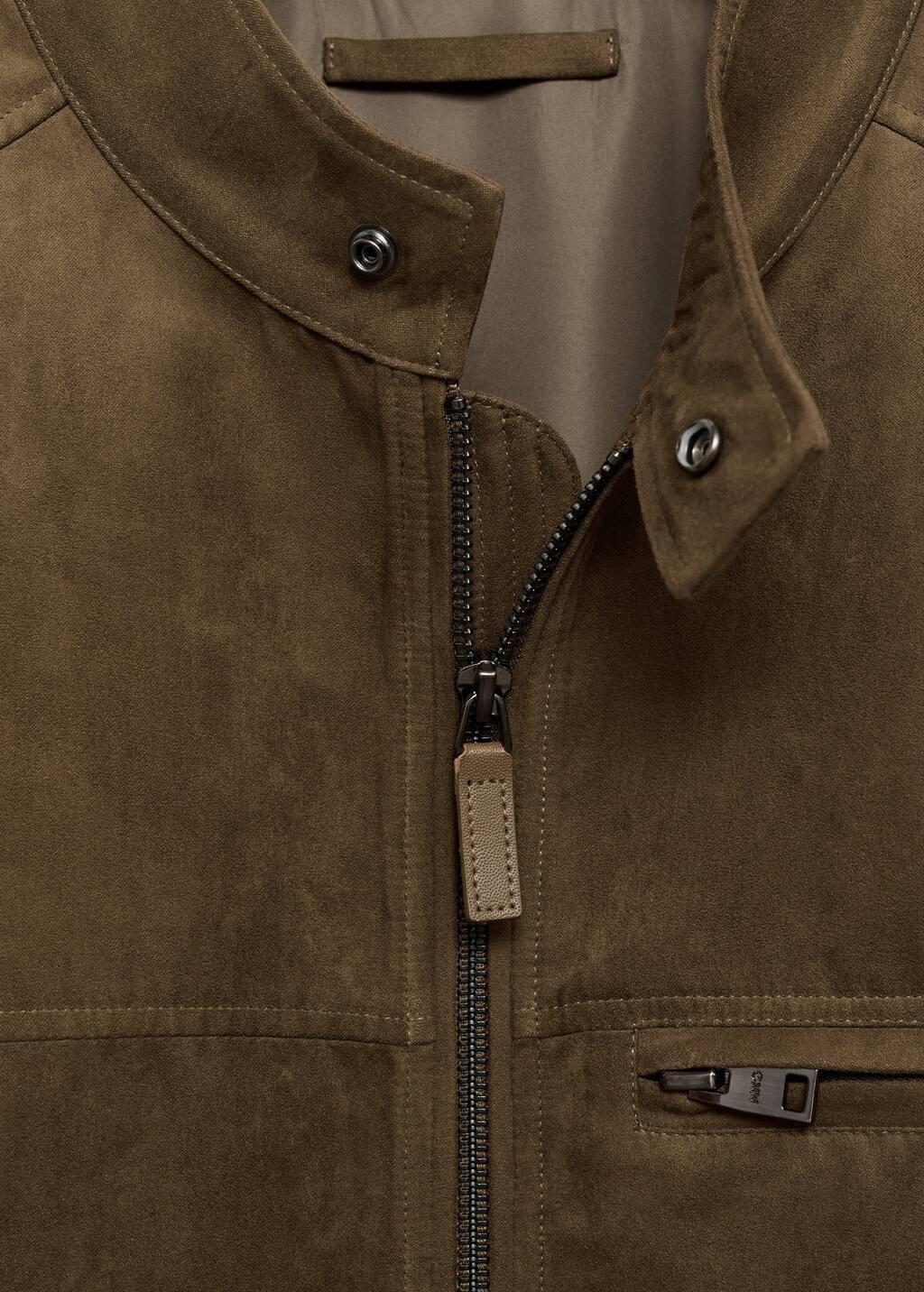 Khaki Suede-Effect Biker Jacket, , large image number 4