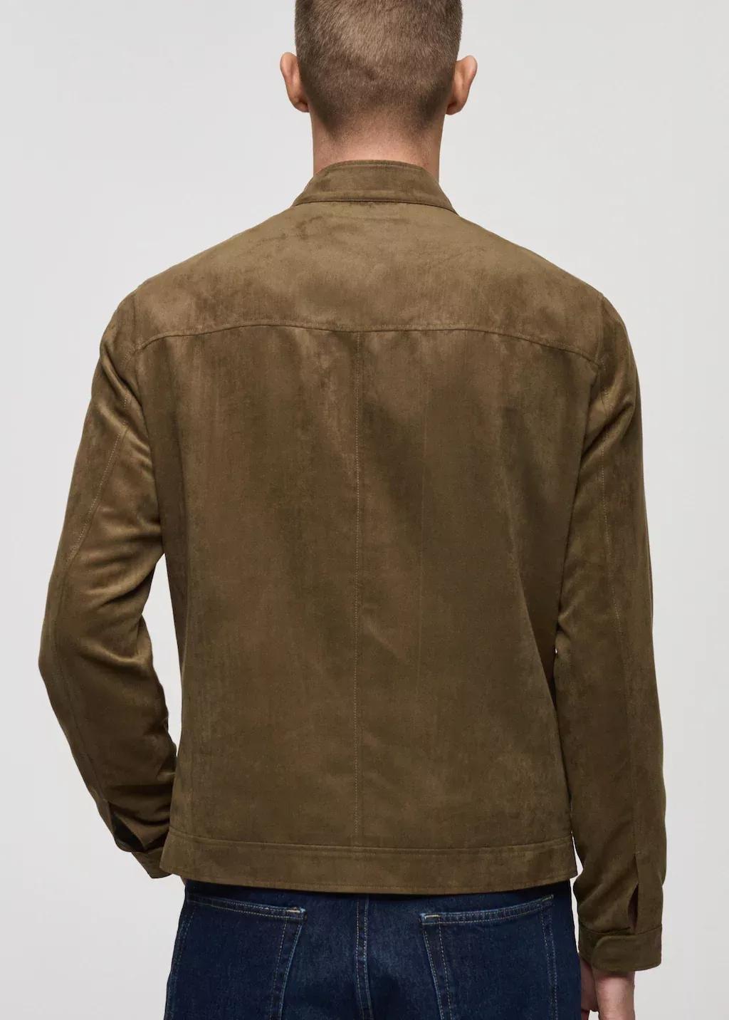 Khaki Suede-Effect Biker Jacket, , large image number 5