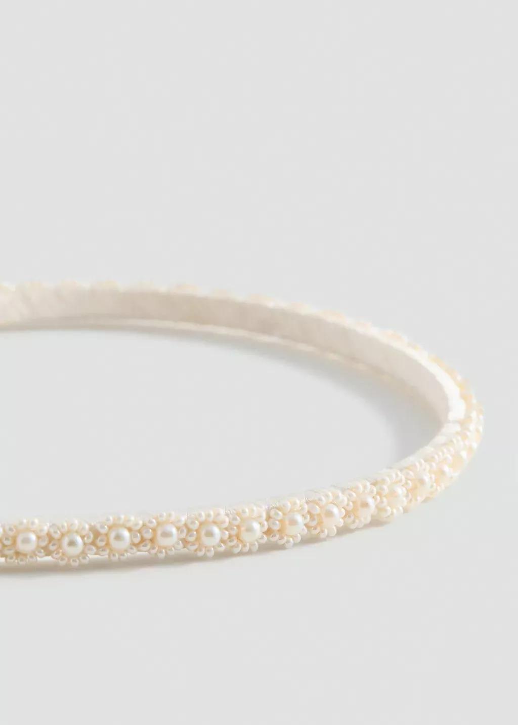 Beige Beaded Detail Headband, Kids Girl, Light Beige, large image number 0