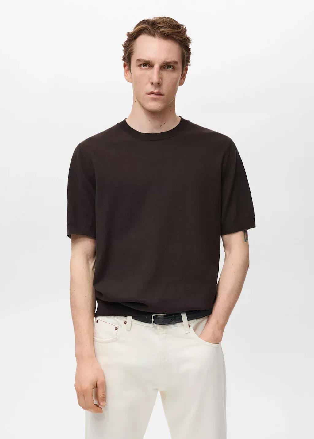 Brown Cotton Fine-Knit T-Shirt, , large image number 0