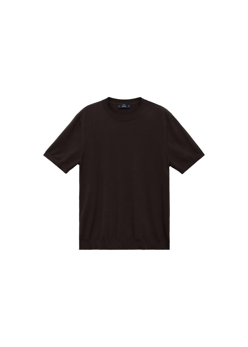 Brown Cotton Fine-Knit T-Shirt, , large image number 3