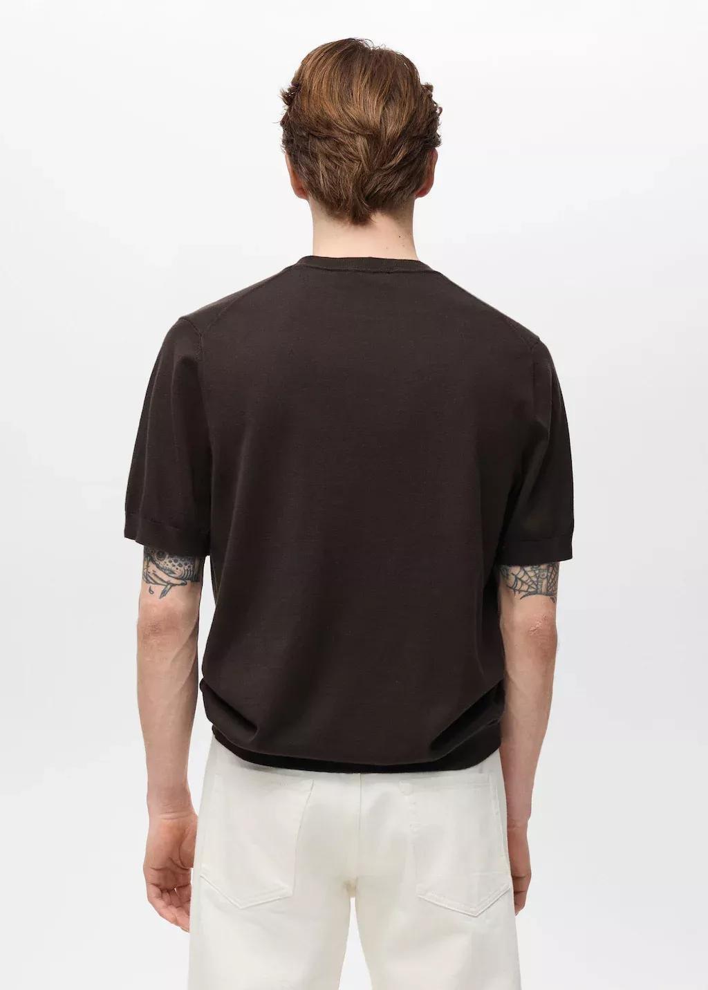 Brown Cotton Fine-Knit T-Shirt, , large image number 5