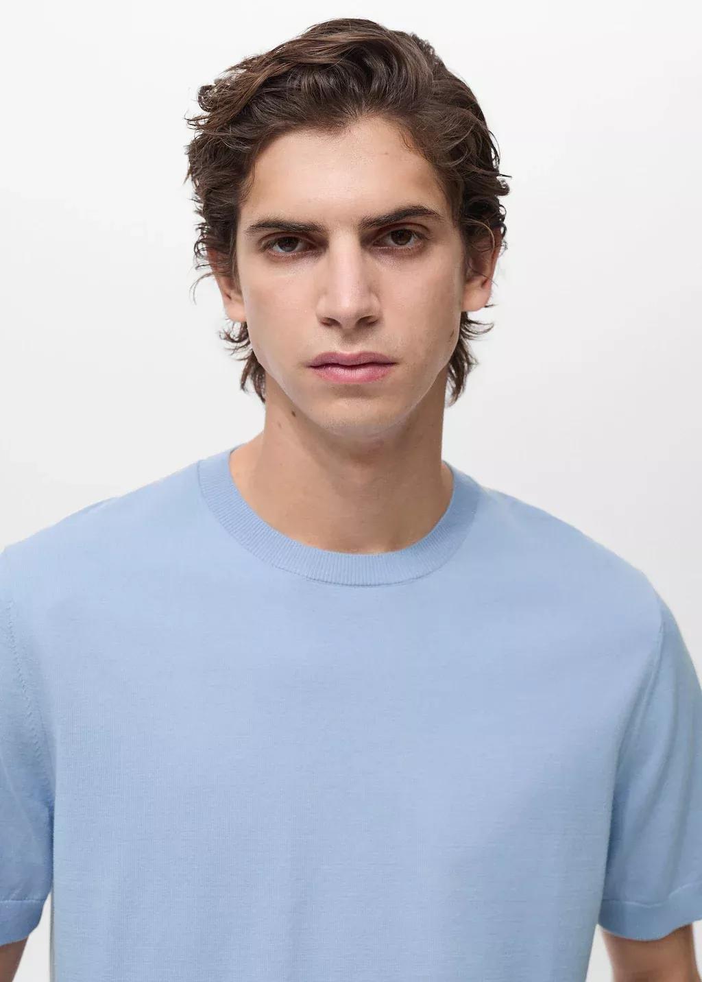 Blue Lt Pastel Cotton Fine-Knit T-Shirt, , large image number 1