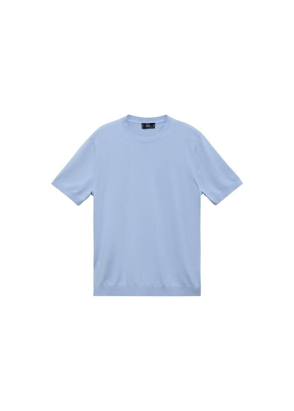 Blue Lt Pastel Cotton Fine-Knit T-Shirt, , large image number 3