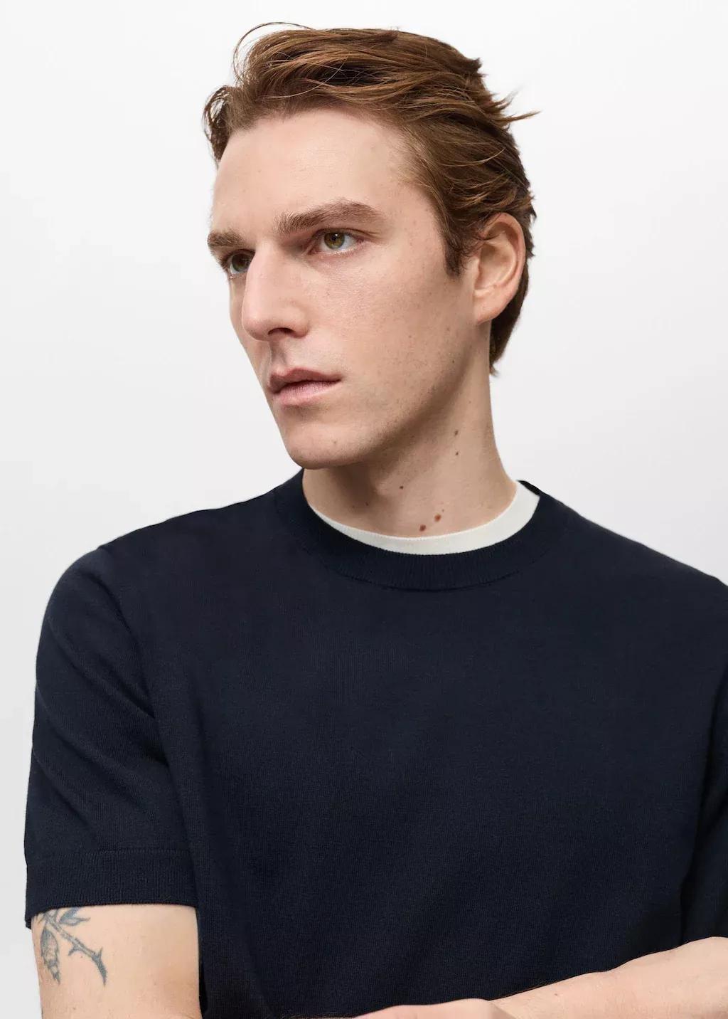 Blue Cotton Fine-Knit T-Shirt, , large image number 1